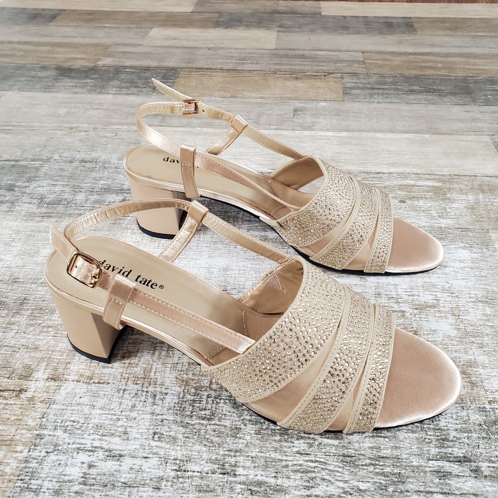 David Tate Sparkle Womens Sandals Sz 10 M Champagne Satin Rhinestone Slingback
